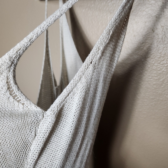 Womens |S| Beige Lightweight Open Knit Side Slit Knee Length Tank Cover-Up - Picture 6 of 7